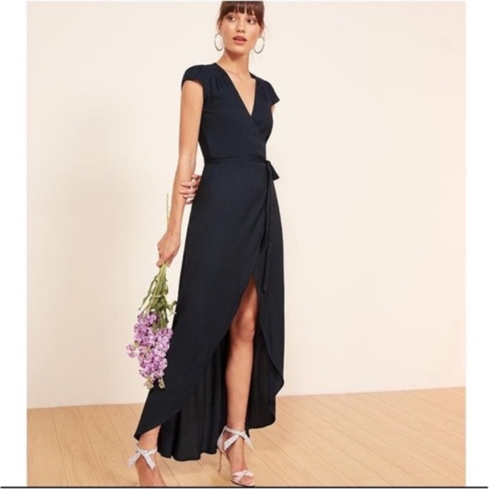 REFORMATION Navy Blue Chamomile Wrap Dress Size XS‎